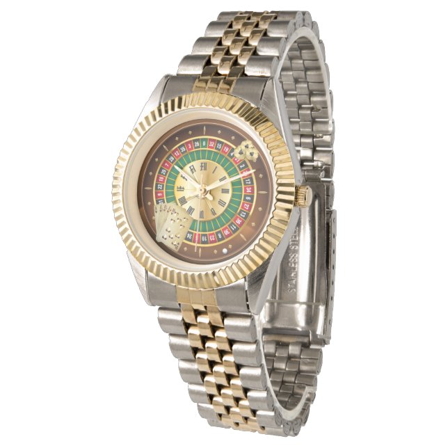 roulette wheel and cards two-tone bracelet watch (Angled)