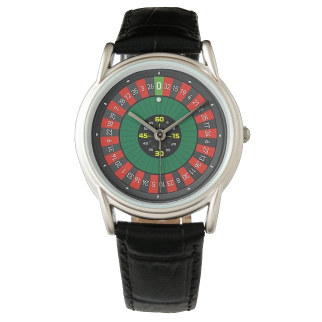roulette wheel black leather watch (Front)
