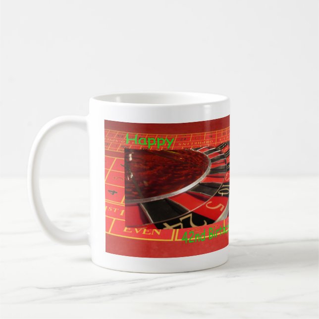 Roulette Wheel Happy 42nd Birthday Coffee Mug (Left)