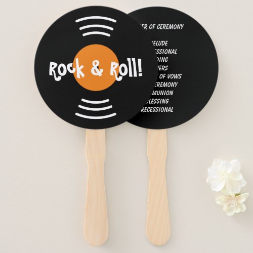 Round 60s rock and roll wedding ceremony program hand fan