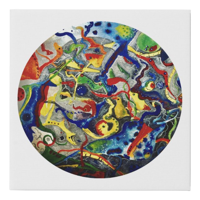 Round Abstract Colorful Surrealism Art  Modern Faux Canvas Print (Front)