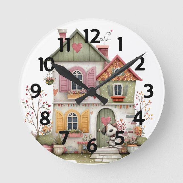Round Acrylic Clock Country Cottage (Front)