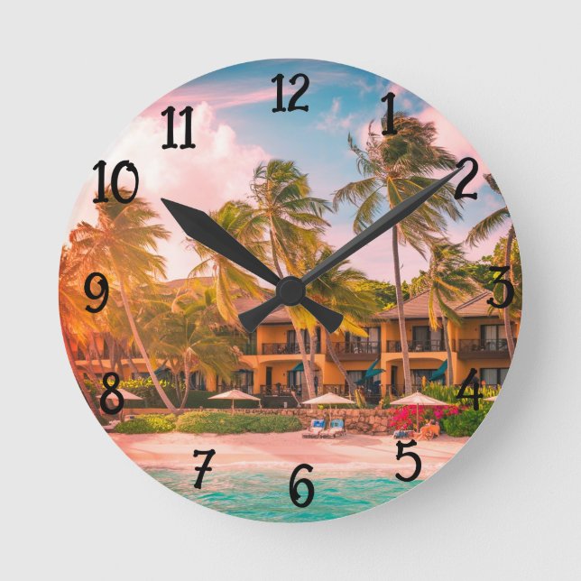 Round Acrylic Tropical Wall Clock (Front)