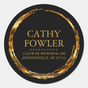 Round Address Grungy Gold and Black Labels