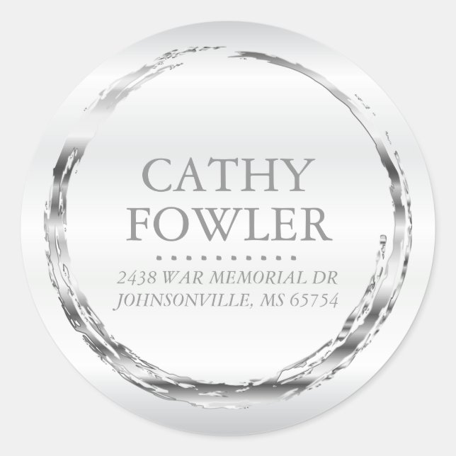 Round Address Grungy Silver and White Labels (Front)