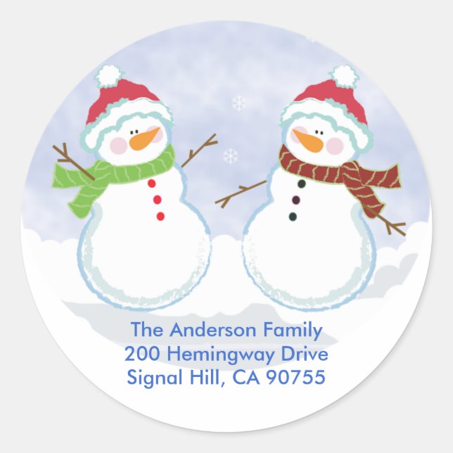 ROUND ADDRESS LABELS Cute Snowman Holiday (Front)