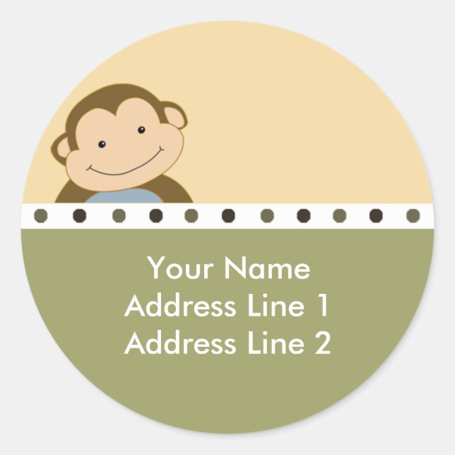 Round Address Labels | envelope seals Monkey (Front)