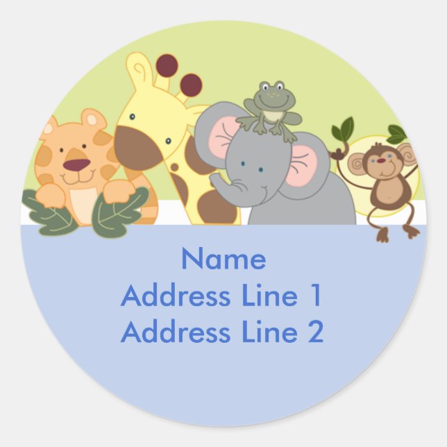 Round Address Labels - Jungle Safari Blue / Green (Front)