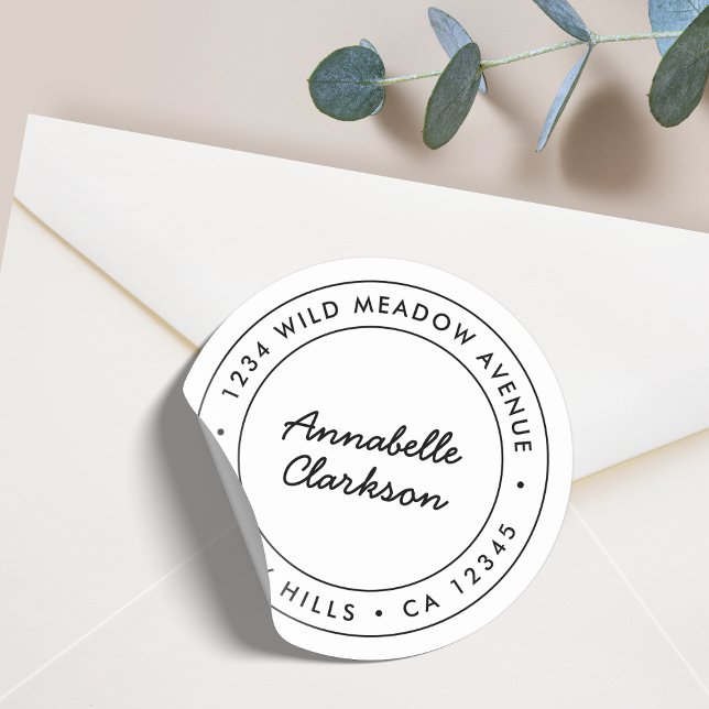 Round Address Sticker | Circle Envelope Seal Label (A stylish white envelope seal perfect for weddings, business, or everyday mail)