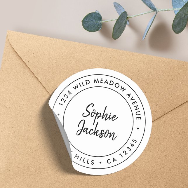 Round Address Sticker | Modern Envelope Seal Label (A stylish white envelope seal perfect for weddings, business, or everyday mail)