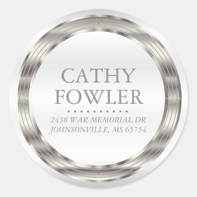 Round Address White and Silver Labels (Front)