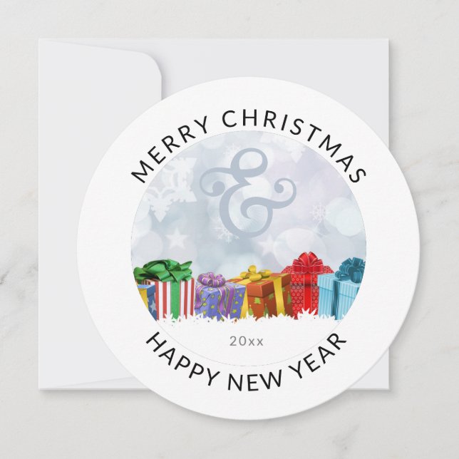 Round | Ampersand & Colorful Gifts | Christmas Hol Holiday Card (Front)
