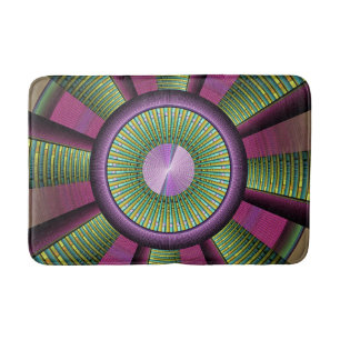 Round And Colorful Modern Decorative Fractal Art Bath Mat