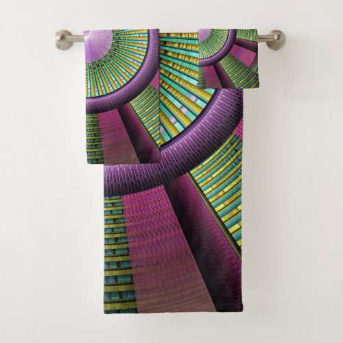 Round And Colorful Modern Decorative Fractal Art Bath Towel Set