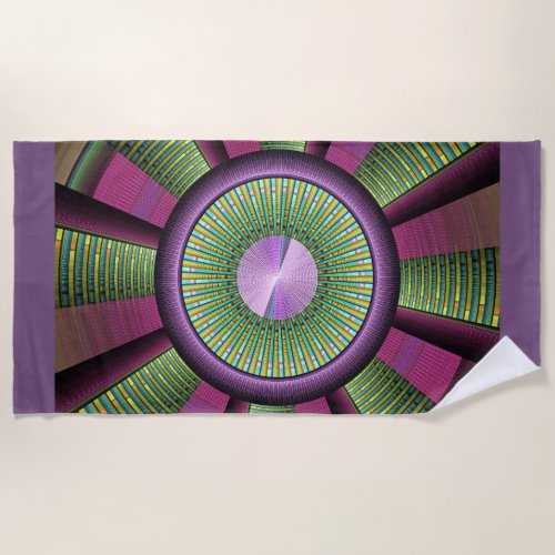 Round And Colorful Modern Decorative Fractal Art Beach Towel