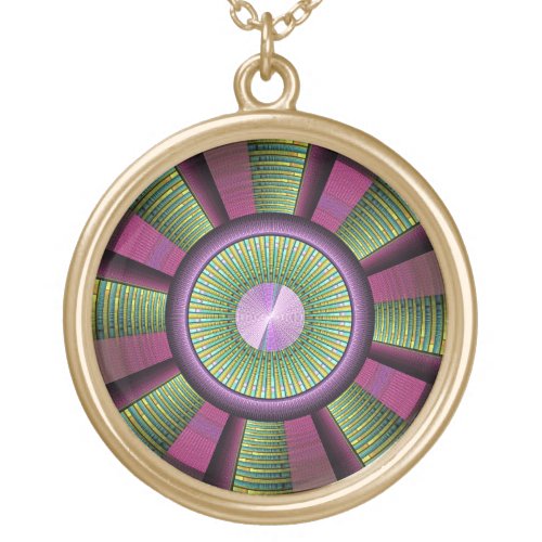 Round And Colorful Modern Decorative Fractal Art Gold Plated Necklace