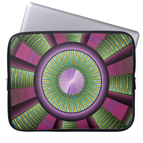 Round And Colorful Modern Decorative Fractal Art Laptop Sleeve