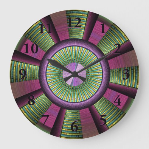 Round And Colorful Modern Decorative Fractal Art Large Clock