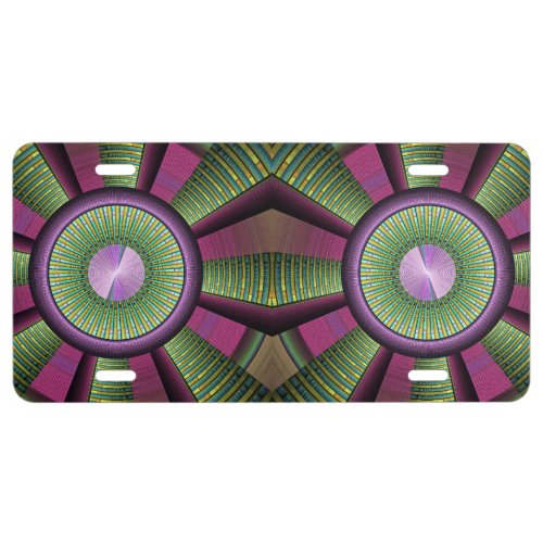 Round And Colorful Modern Decorative Fractal Art License Plate
