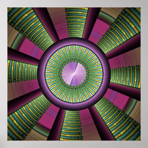 Round And Colorful Modern Decorative Fractal Art Poster