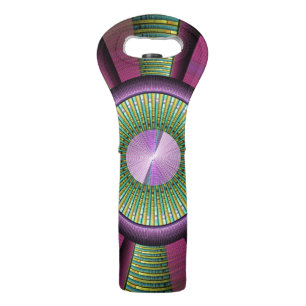 Round And Colorful Modern Decorative Fractal Art Wine Bag