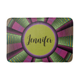 Round And Colorful Modern Decorative Fractal Name Bath Mat