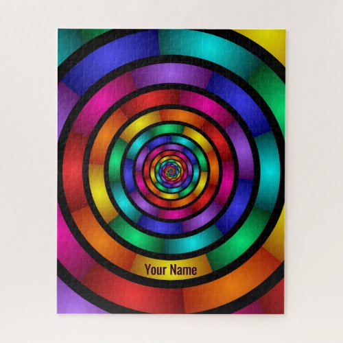 Round and Psychedelic Colorful Modern Art Name Jigsaw Puzzle