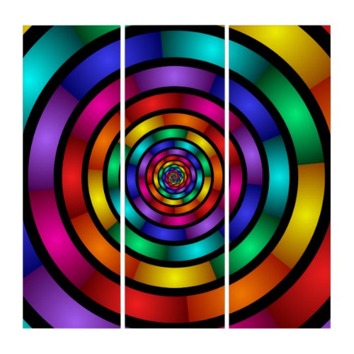 Round and Psychedelic Colorful Modern Art Triptych