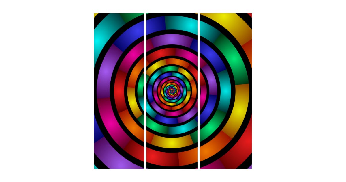 Round and Psychedelic Colorful Modern Art Triptych | Zazzle