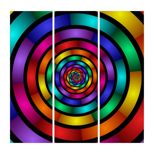 Round and Psychedelic Colorful Modern Art Triptych (Front)