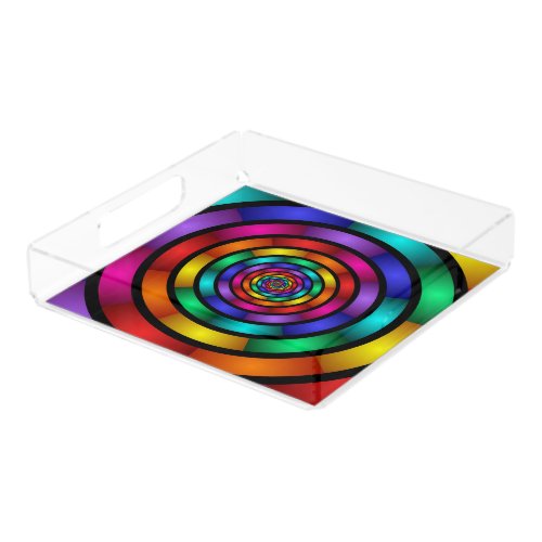 Round and Psychedelic Colorful Modern Fractal Art Acrylic Tray