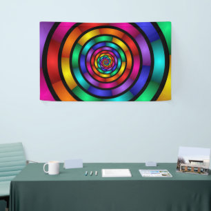 Round and Psychedelic Colorful Modern Fractal Art Banner
