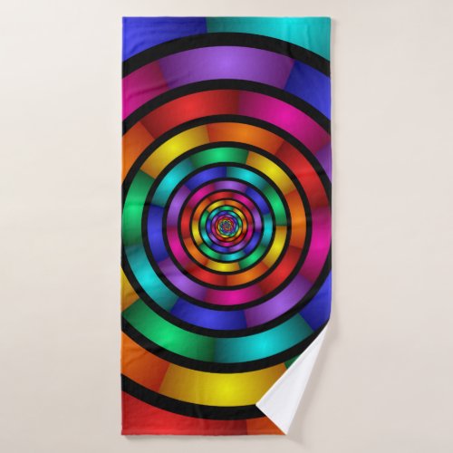 Round and Psychedelic Colorful Modern Fractal Art Bath Towel