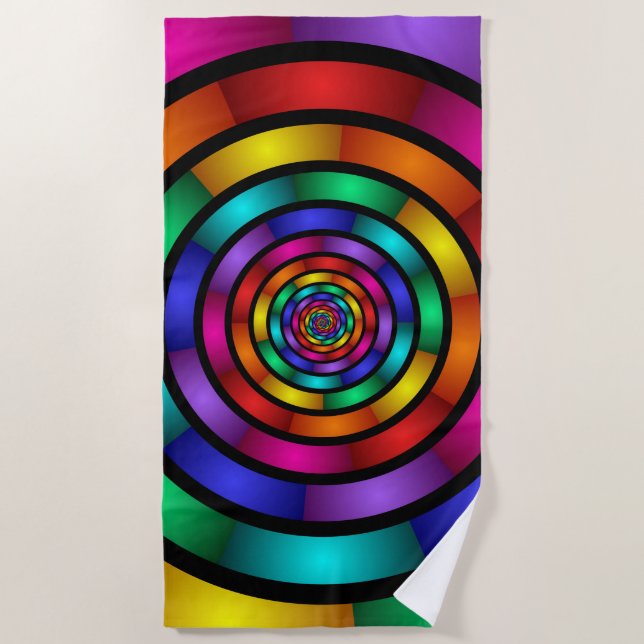 Round and Psychedelic Colorful Modern Fractal Art Beach Towel (Front)