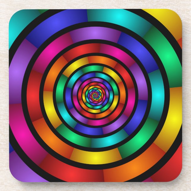 Round and Psychedelic Colorful Modern Fractal Art Beverage Coaster (Front)