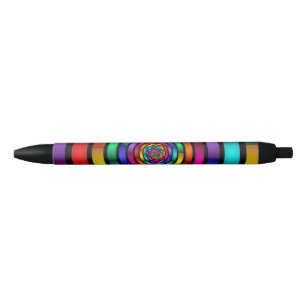 Round and Psychedelic Colorful Modern Fractal Art Black Ink Pen