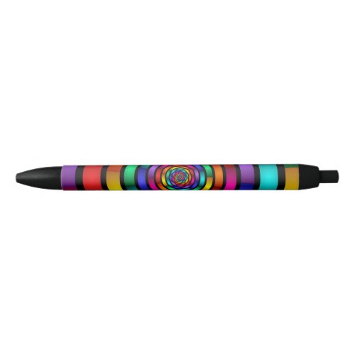 Round and Psychedelic Colorful Modern Fractal Art Black Ink Pen