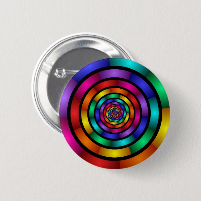 Round and Psychedelic Colorful Modern Fractal Art Button (Front & Back)