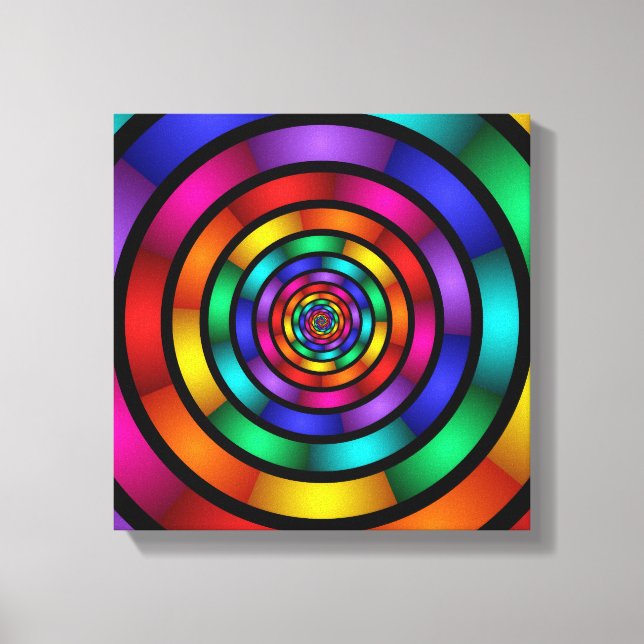 Round and Psychedelic Colorful Modern Fractal Art Canvas Print (Front)