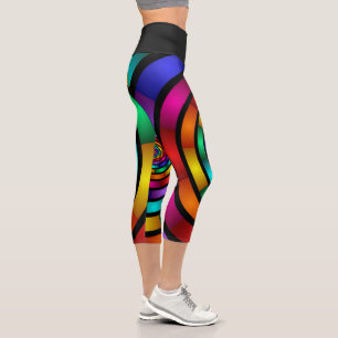 Round and Psychedelic Colorful Modern Fractal Art Capri Leggings