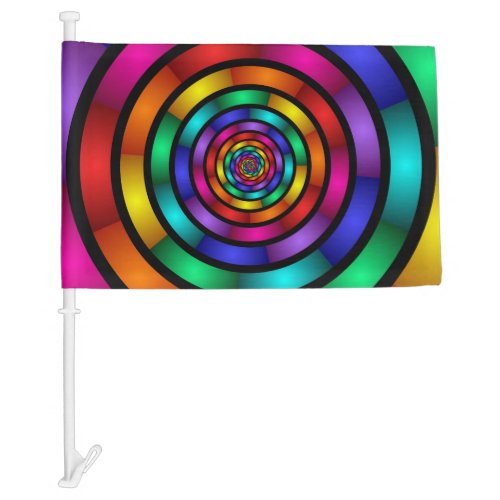 Round and Psychedelic Colorful Modern Fractal Art Car Flag