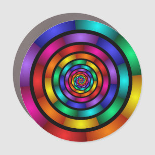 Round and Psychedelic Colorful Modern Fractal Art Car Magnet