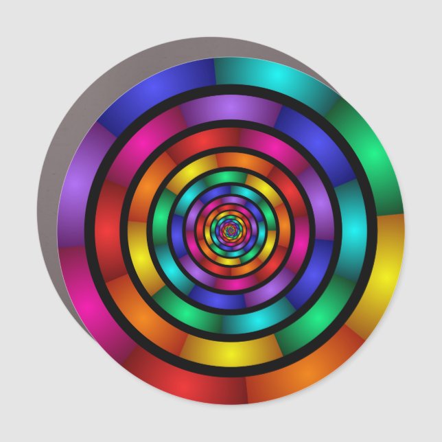 Round and Psychedelic Colorful Modern Fractal Art Car Magnet (Front)