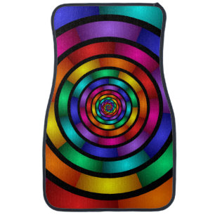 Round and Psychedelic Colorful Modern Fractal Art Car Mat