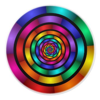 Round And Psychedelic Colorful Modern Fractal Art Ceramic Knob by GabiwArt at Zazzle