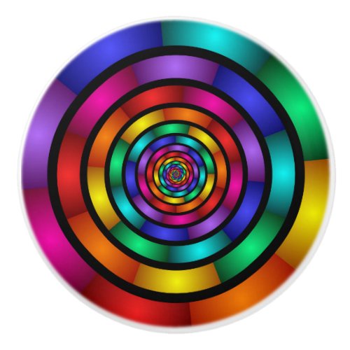 Round and Psychedelic Colorful Modern Fractal Art Ceramic Knob