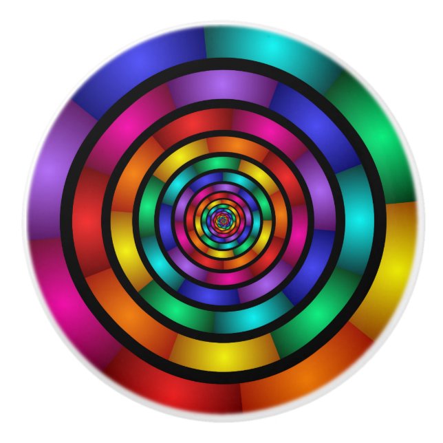 Round and Psychedelic Colorful Modern Fractal Art Ceramic Knob (Front)