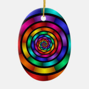 Round and Psychedelic Colorful Modern Fractal Art Ceramic Ornament