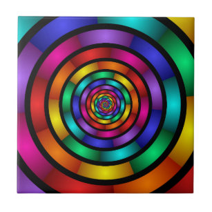 Round and Psychedelic Colorful Modern Fractal Art Ceramic Tile