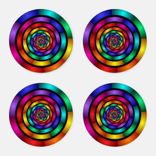 Round and Psychedelic Colorful Modern Fractal Art Coaster Set